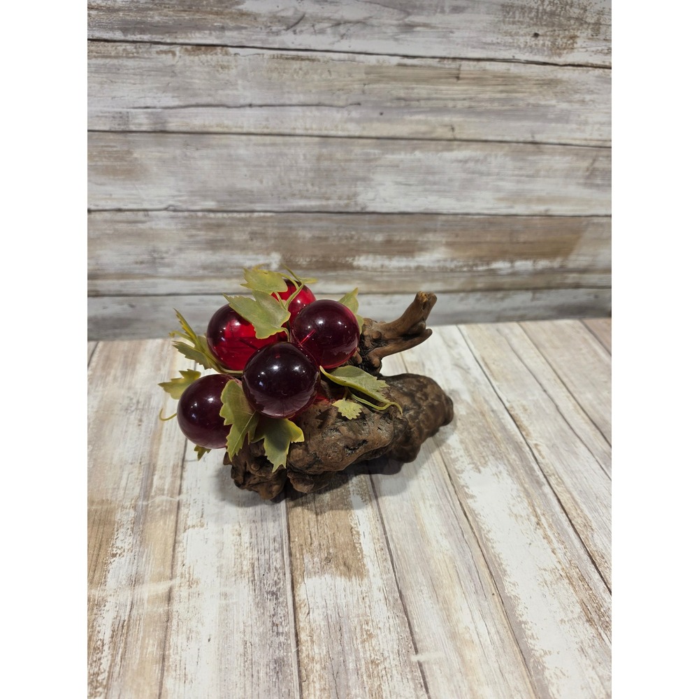 Vintage Mid‎ Century Lucite Grape Cluster on Natural Driftwood Burl Base Red - Picture 5 of 10